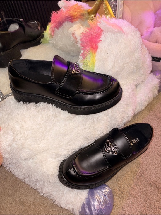 Prada Shoes - Prada Black Leather Triangle Logo Penny Loafers